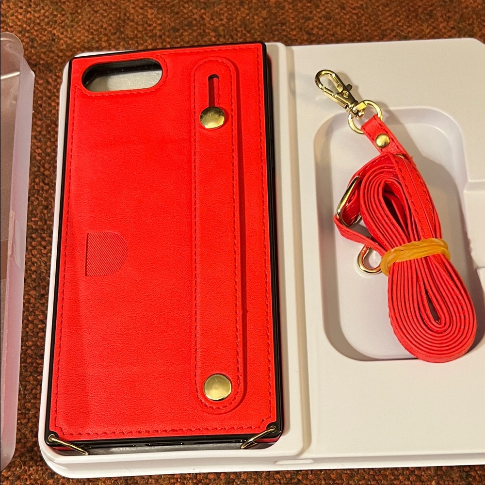 Red Leather Phone Case with Strap